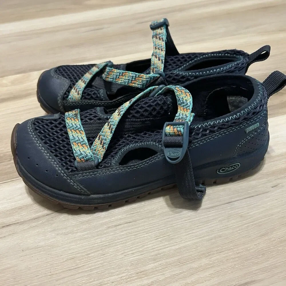 Chaco Odyssey Youth Water Sandals Kids Size 2 Navy Green Sport
